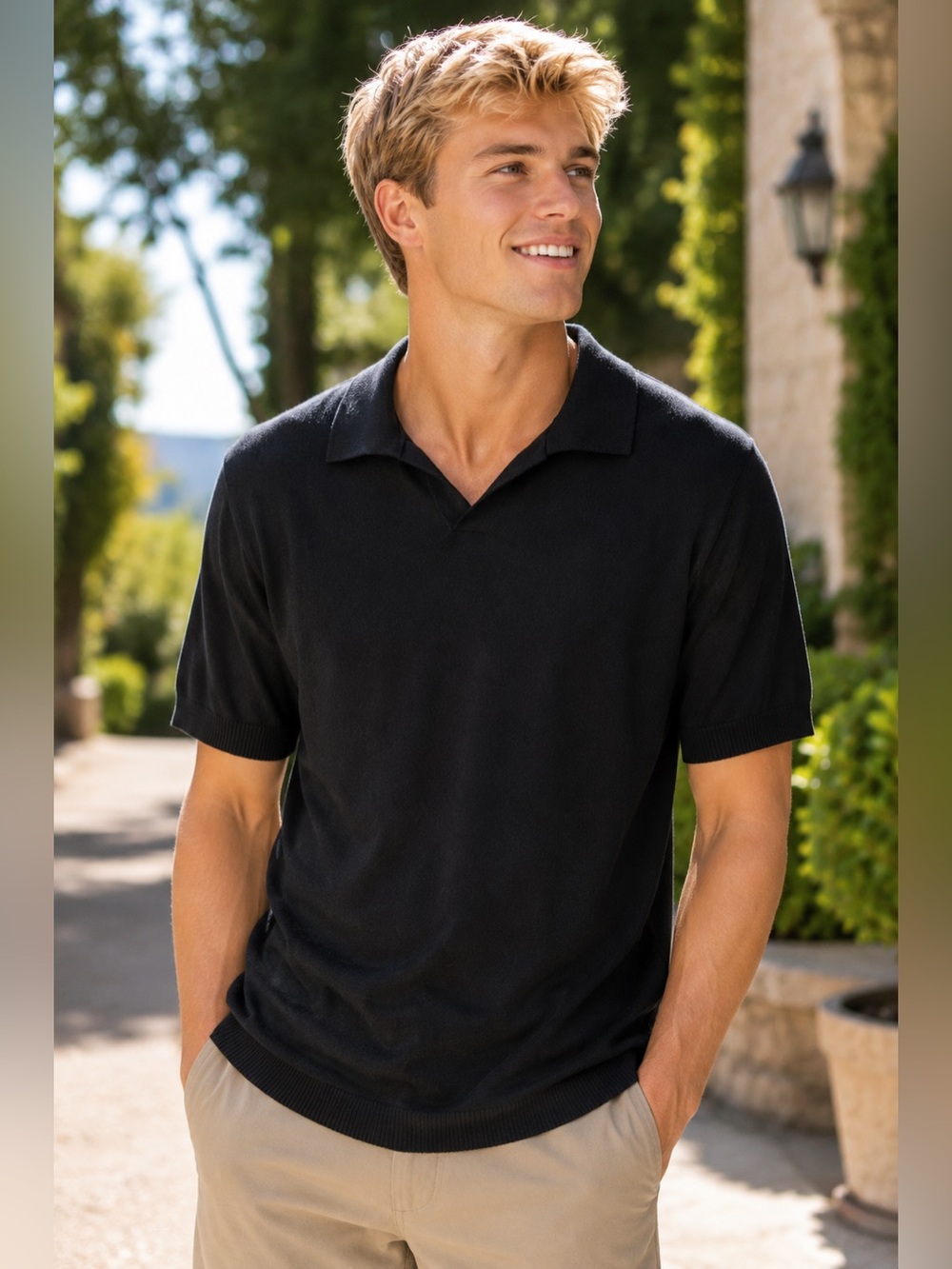 Perry Ellis Black Short-Sleeve Knit Polo